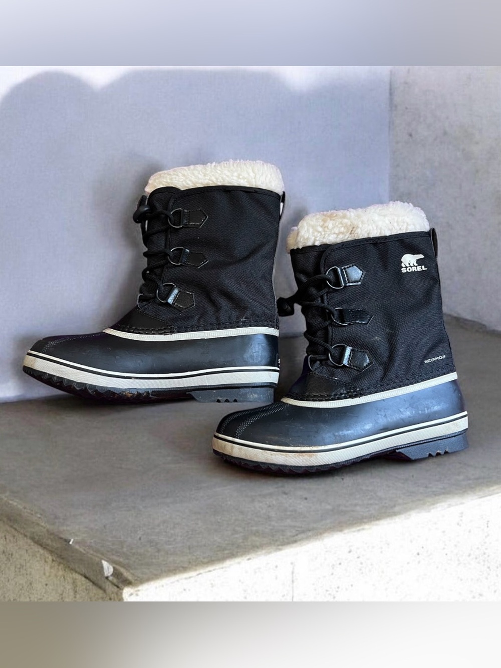Sorel Kids Black Waterproof Winter Boots with Sherpa Lining USA 5